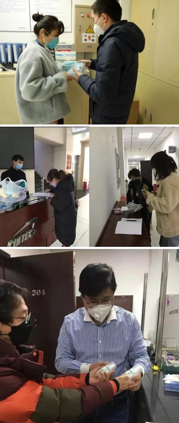 發(fā)放防護(hù)物資：口罩、手套、消毒液、洗手液